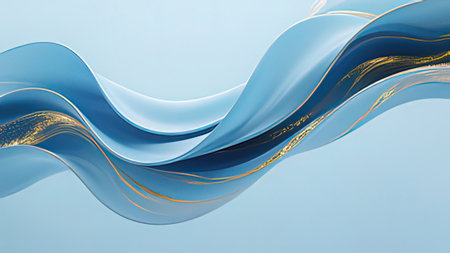 Abstract blue background with golden lines. 3d rendering, 3d illustration.