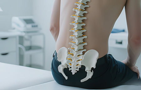 cropped view of orthopedist examining spine of patient in clinic