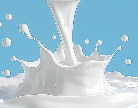 splashing milk isolated on blue background, 3d render and illustrationの写真素材