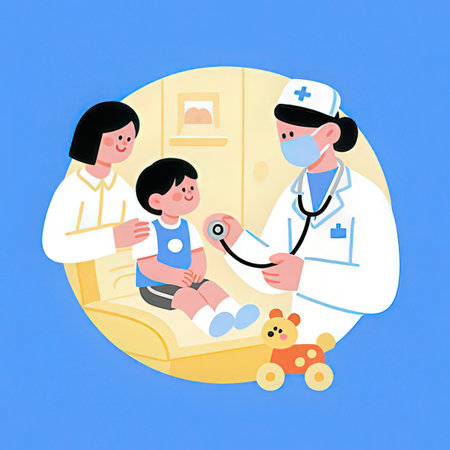 Doctor with stethoscope and patient. Vector illustration in flat styleの写真素材