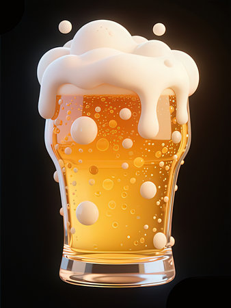 Glass of beer with foam isolated on black background. 3d illustration