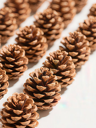 Pine cones on a white background. Christmas and New Year background.