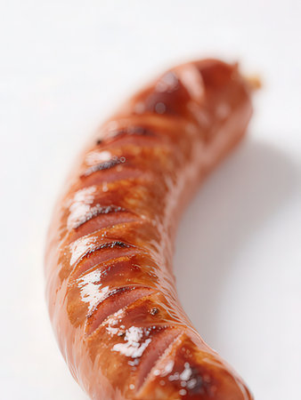 Grilled sausages on a white background, close-upの写真素材