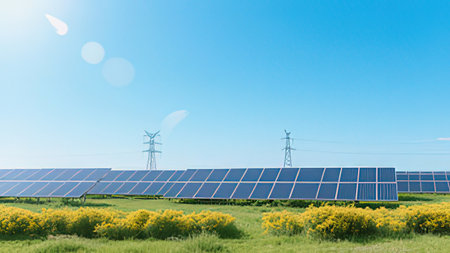 Solar panels, photovoltaic cells, alternative electricity source - concept of sustainable resources