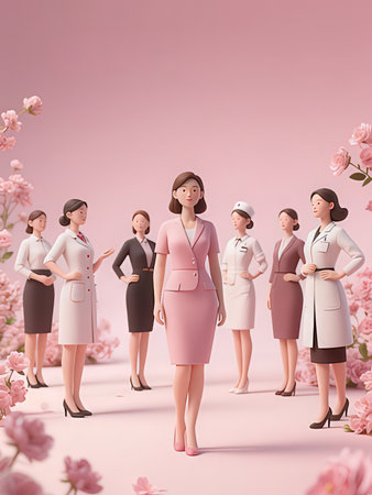 3d rendering of a businesswoman standing in front of her teamの写真素材