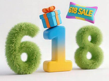 Happy new year 2018 with gift box and green grass on white backgroundの写真素材