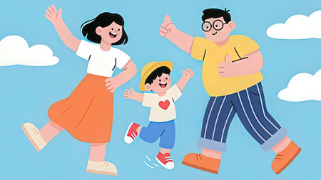 Happy family. Father, mother and son playing together. Vector illustrationの写真素材