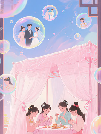 Wedding party in the gazebo. Vector illustrationの写真素材