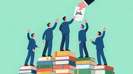 Concept of learning, education and knowledge. Businessman hand holding a paper with the word job. Vector illustration.の写真素材