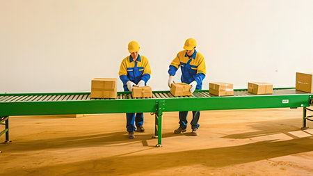 Workers are checking the product quality in the warehouse of a factory.の写真素材