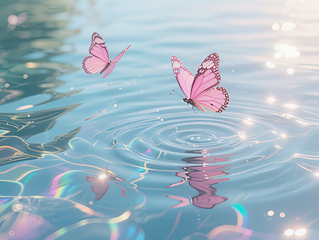 Butterflies on the water surface with bokeh effect.の写真素材
