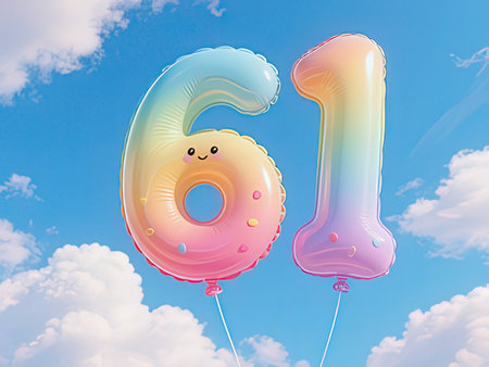 Number 60 birthday celebration balloon with blue sky background. 3D Renderの写真素材