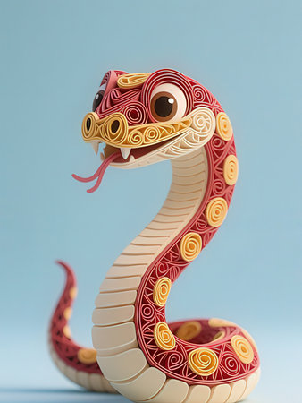 Chinese style snake figurine on blue background. 3d illustration.