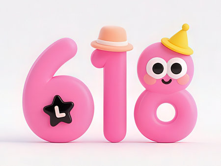 Happy birthday pink number with hat isolated on white background. 3d illustrationの写真素材