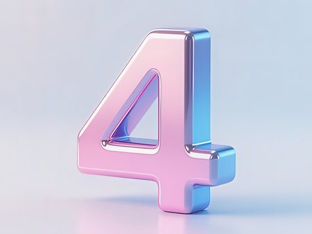 3d glossy pink and blue number 4 isolated on white background.