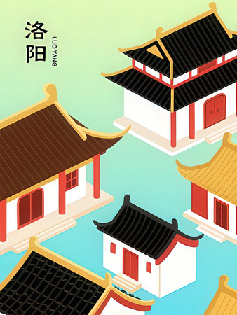 Vector Illustration of Chinese Traditional House in Flat Design Style for Chinese New Yearの写真素材