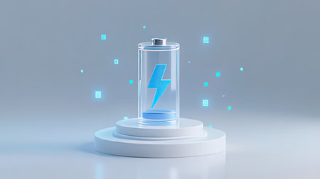Battery charging on pedestal. 3D rendering. Illustration.の写真素材