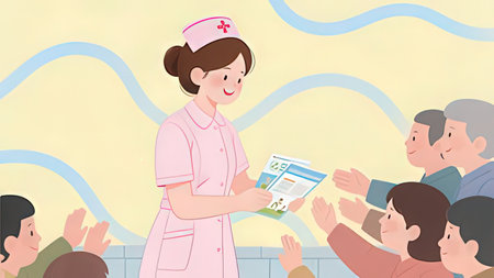 Nurse and people in a hospital. Vector illustration in cartoon style.の写真素材