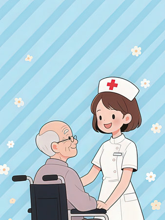 Nurse taking care of senior man in wheelchair. Vector illustration.の写真素材