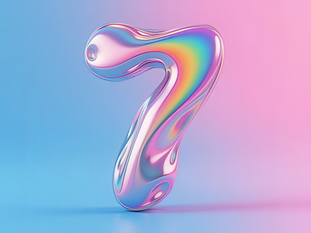 Fluid holographic number 7 on colorful background. 3d renderingの写真素材