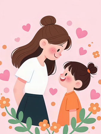 Mother and daughter in love. Vector illustration of a happy family.の写真素材
