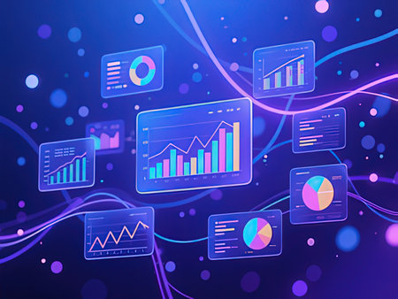 Futuristic interface with charts and graphs. 3d rendering.の写真素材