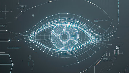 View of an Eye icon in futuristic interface - 3d rendered illustrationの写真素材