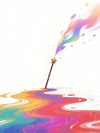 magic wand with colorful splashes on white background, abstract fantasy illustrationの写真素材