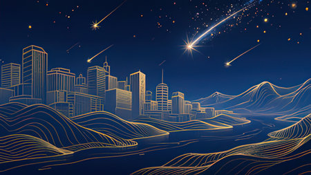 Night city with stars in the sky. Vector illustration of a night city.