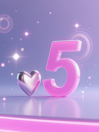 fifty five with heart on a purple background, 3d render