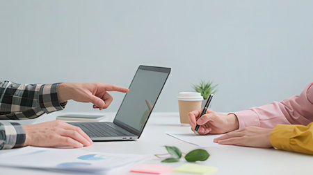 Close-up of business people hands using digital tablet in modern office