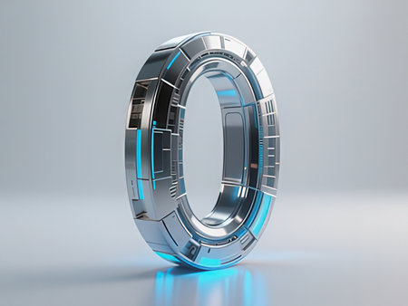 Futuristic blue metal letter O on gray background. 3D renderingの写真素材