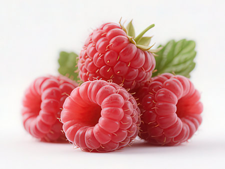 Ripe raspberries on a white background. Selective focus.
