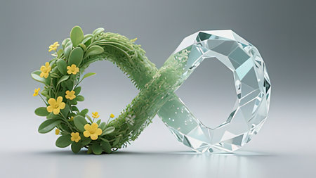 Wedding rings with flowers and leaves. 3D rendering.の写真素材