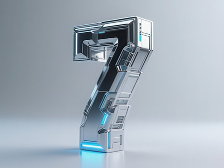 Metallic number 7 on white background. 3d rendered font.の写真素材