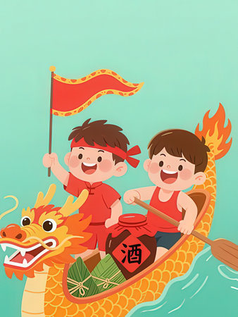 Chinese Dragon Boat Festival, cartoon illustration of Chinese Dragon Boat Festival.の写真素材