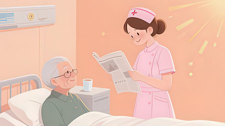 Nurse taking care of elderly patient in hospital. Vector illustration.の写真素材