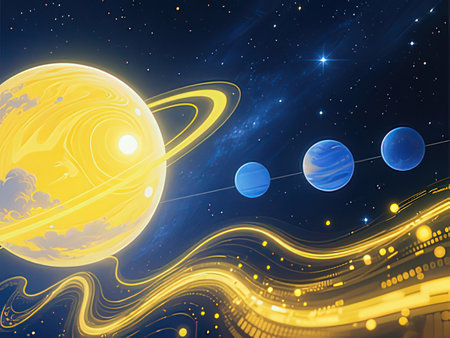 Solar system with planets, stars and galaxies in space. Vector illustration.
