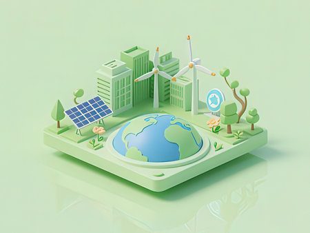 Eco city concept in isometric 3d graphic with eco city symbolの写真素材