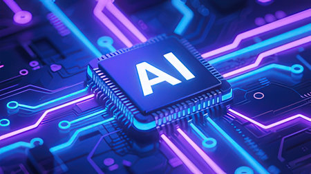 Artificial intelligence (AI) and machine learning concept. 3D illustration.