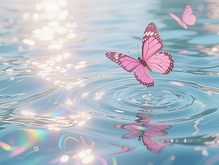 Butterfly in the water with bokeh background, nature conceptの写真素材