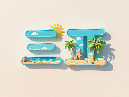 Tropical beach with palm trees and sand. Vector illustration.