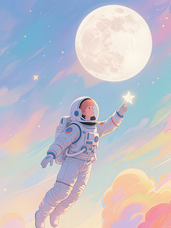 Astronaut in outer space. Vector illustration of cartoon style.の写真素材