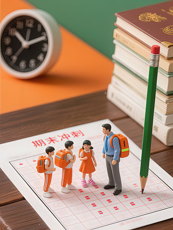 Back to school concept with teachers and students. 3d illustration.の写真素材