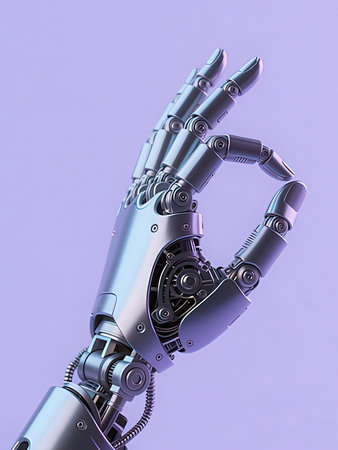 Robot hand showing ok sign on purple background. 3D renderingの写真素材