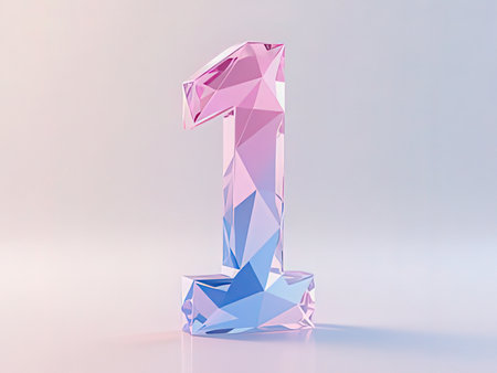 Number 1 in low poly style, 3d render, white background