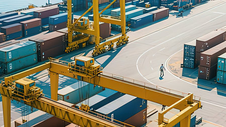 Container terminal for loading bulk cargo by ship cranes and grabs.の写真素材