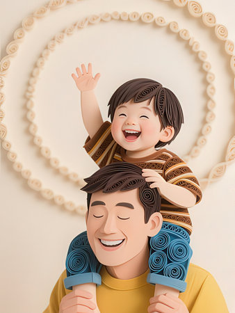 Happy asian boy and his father playing together in the room.の写真素材