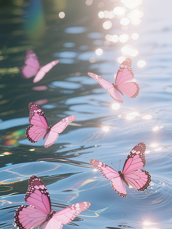 butterflies on the water with bokeh effect background.