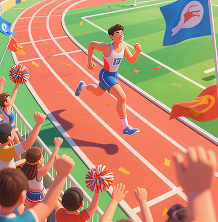 Athletes running race on stadium track. Athletes in action. Vector illustration.の写真素材